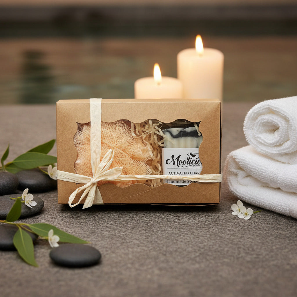 Activated charcoal handmade soap setting