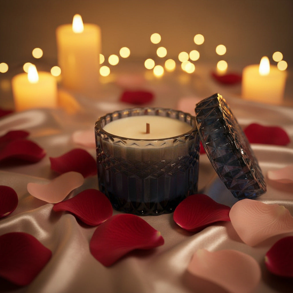 Diamond Blue Glass jar with lid