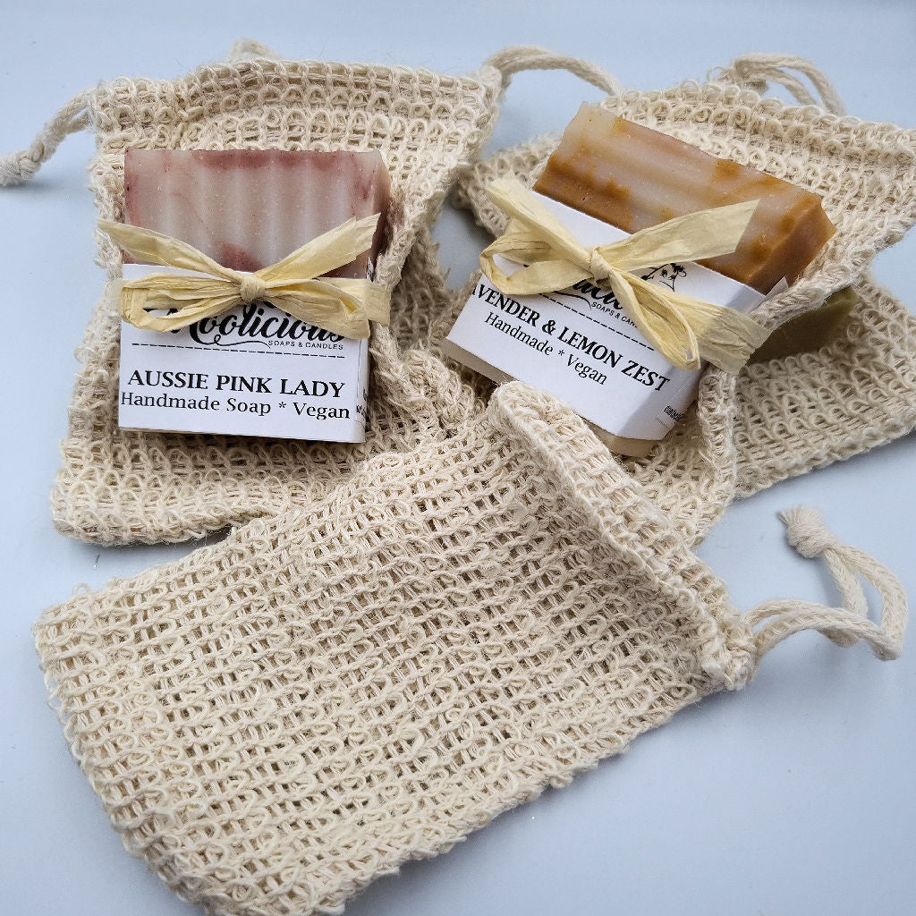 Handmade soap and Soap Saver bag