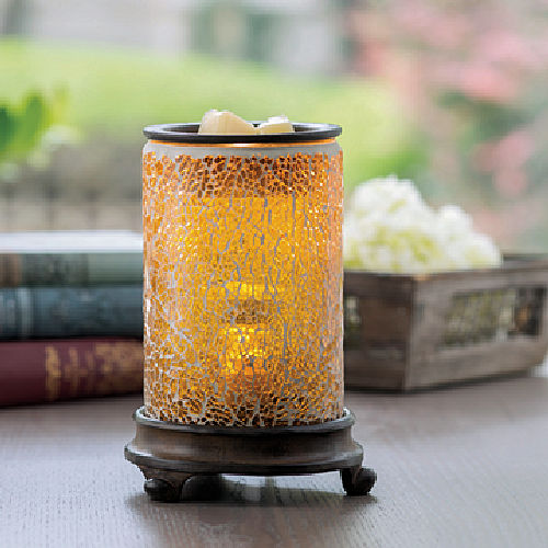 Crackled Amber Gold Glass Illumination Warmer