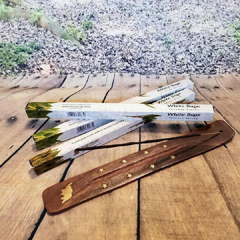 Incense Starter Pack - Incense and Brass Inlay Flat Ash Catcher