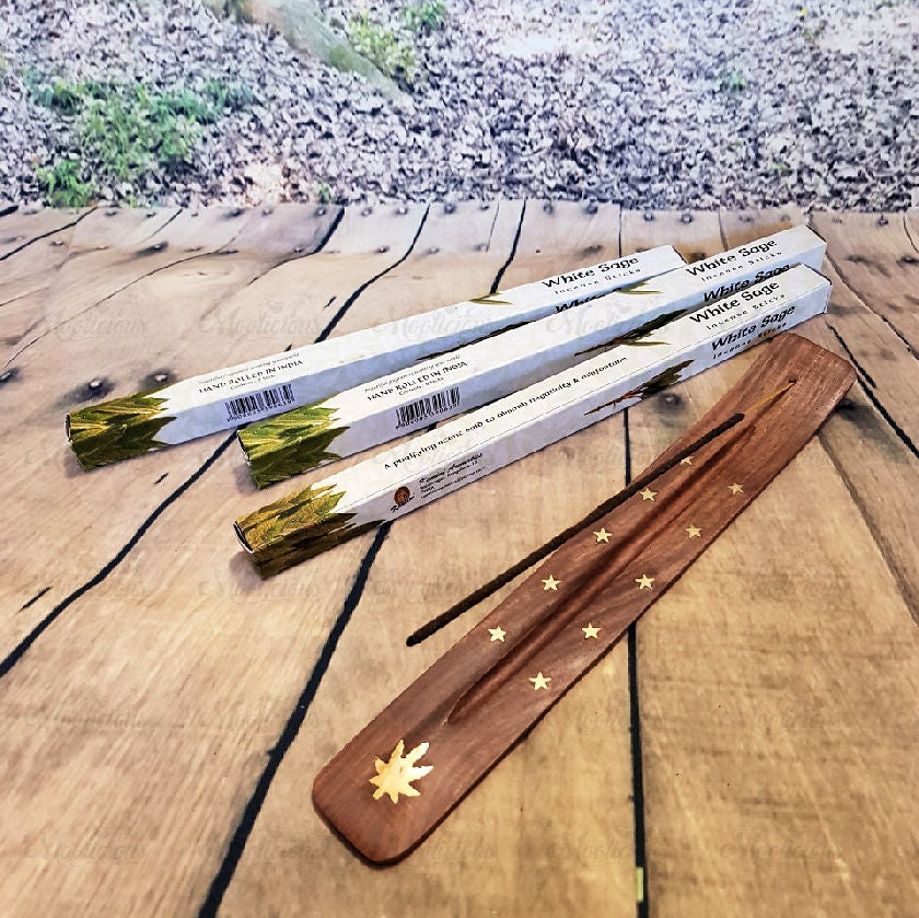 Incense Starter Pack - Incense and Brass Inlay Flat Ash Catcher