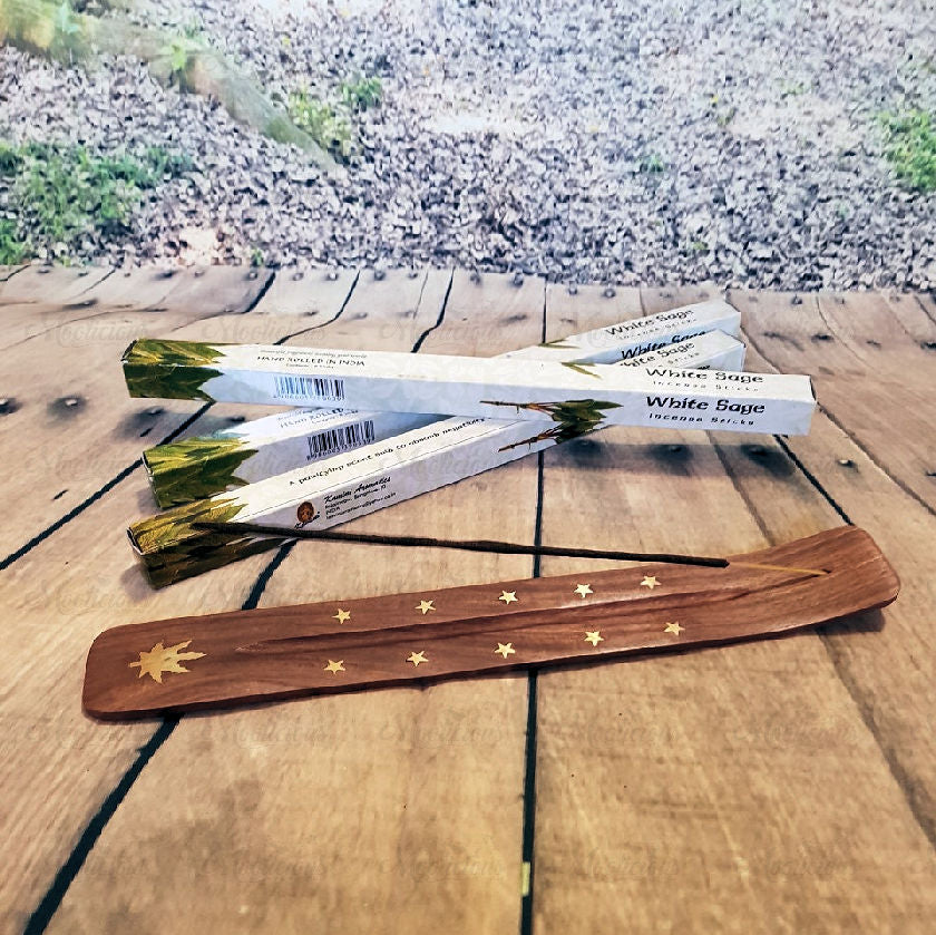 Incense Starter Pack - Incense and Brass Inlay Flat Ash Catcher