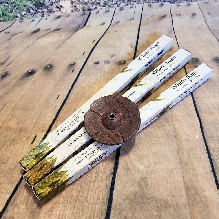 White Sage Incense Starter Pack - Complete with Tibetan Wood Holder