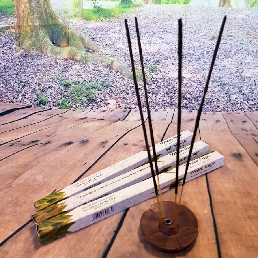 White Sage Incense Starter Pack - Complete with Tibetan Wood Holder