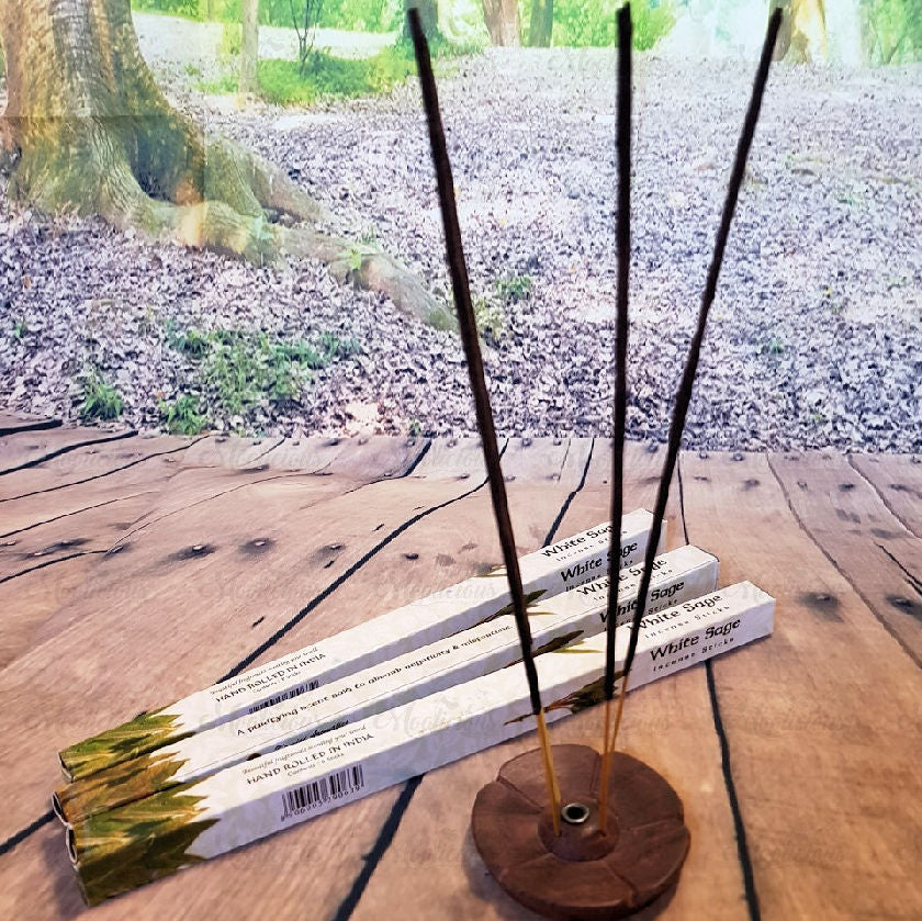 White Sage Incense Starter Pack - Complete with Tibetan Wood Holder