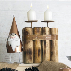 Rustic Wooden Double Candle Holder