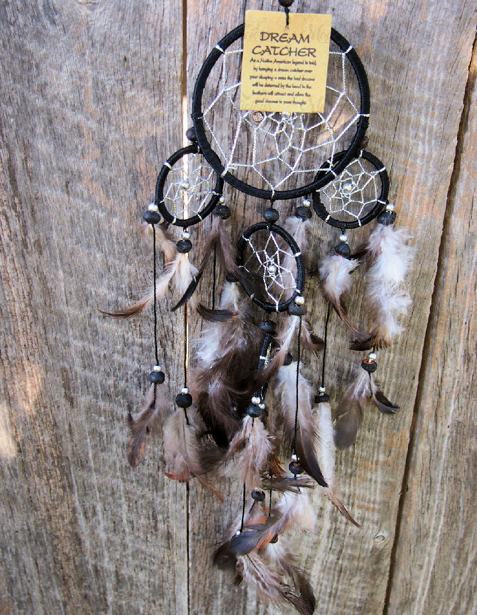 Dream Catcher Black, White & Brown Feather Finish