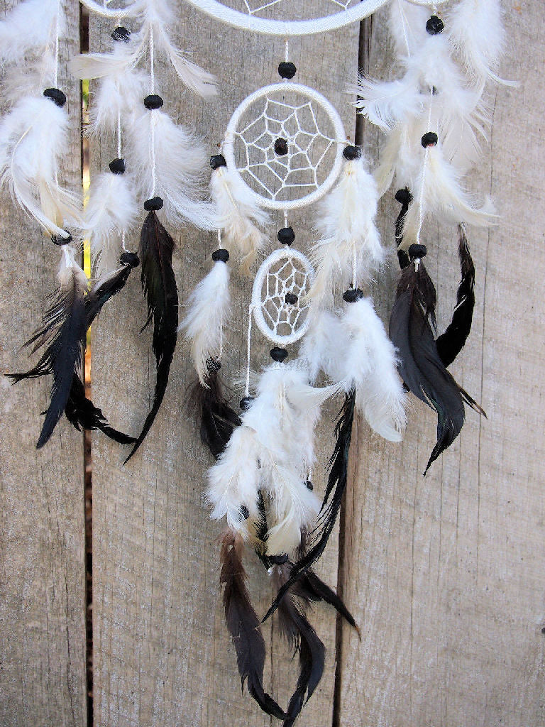 Dream Catcher White & Black Feather Finish